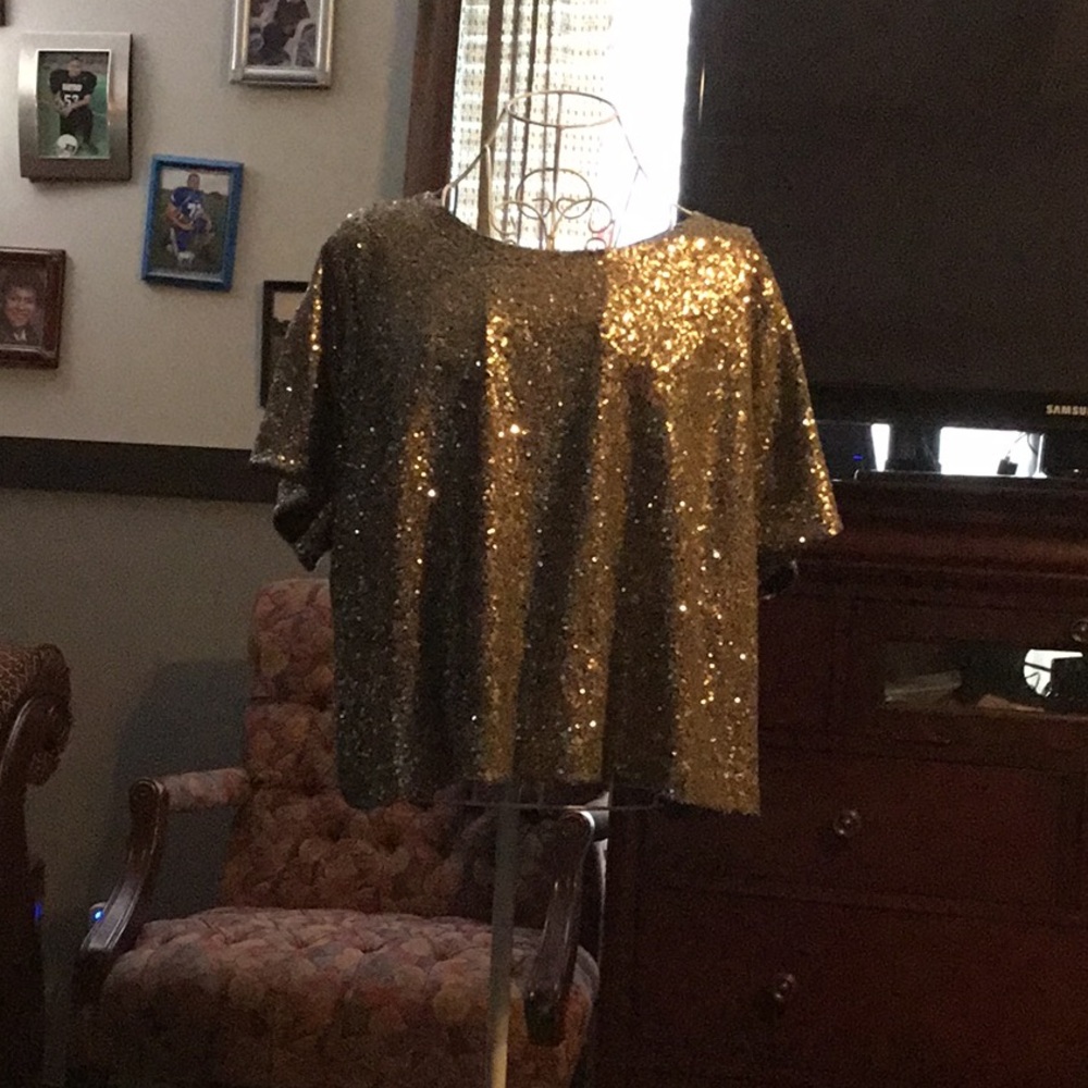Lela Rose Gold Sequin Top